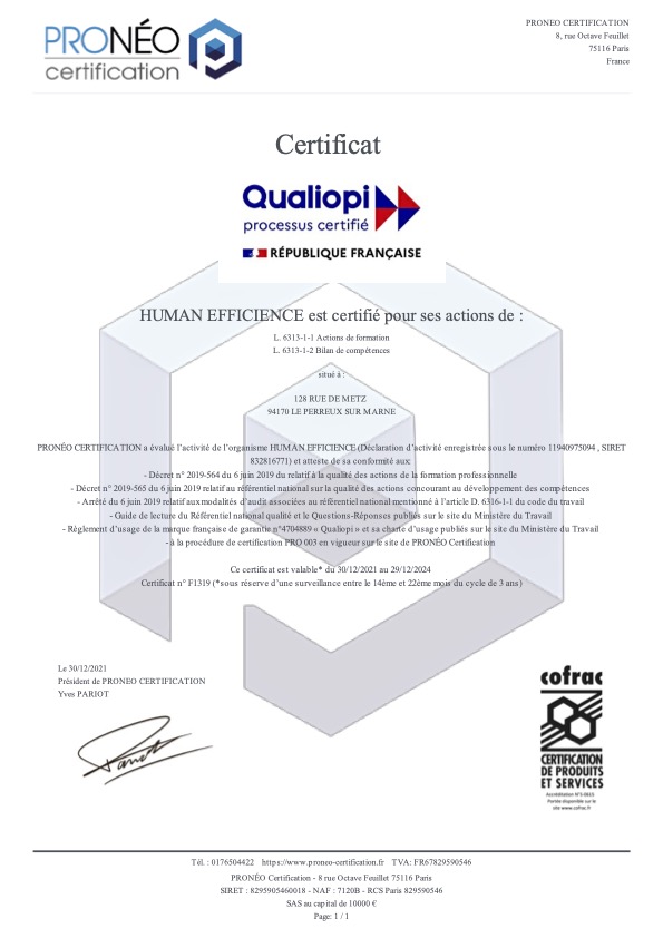 Certificat_Human Efficience